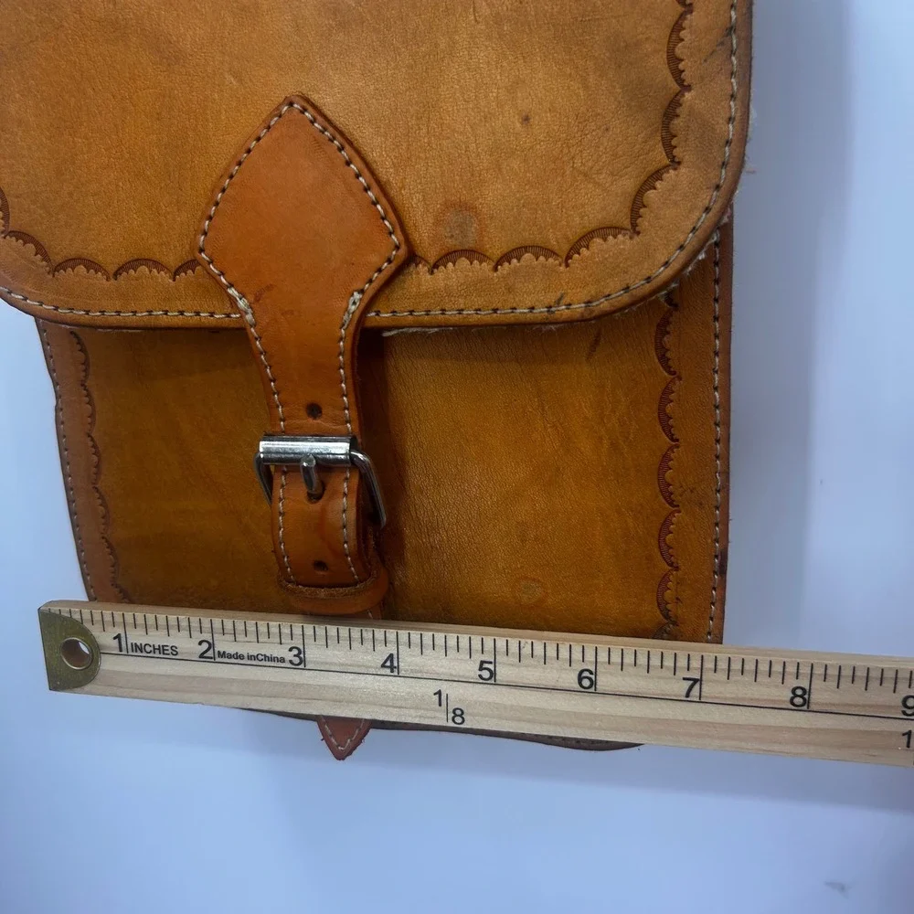 Hand Tooled‎ Leather Crossbody Messenger Bag Rustic Boho Vintage Style